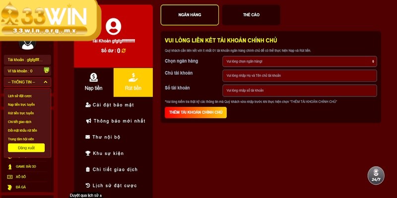 Rút tiền 33WIN - Chỉ dẫn chi tiết quy trình chuẩn nhất 3 Chỉ dẫn thao tác rút tiền 33WIN thành công cho bạn